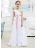 One Shoulder White Lace Chiffon Long Flower Girl Dress